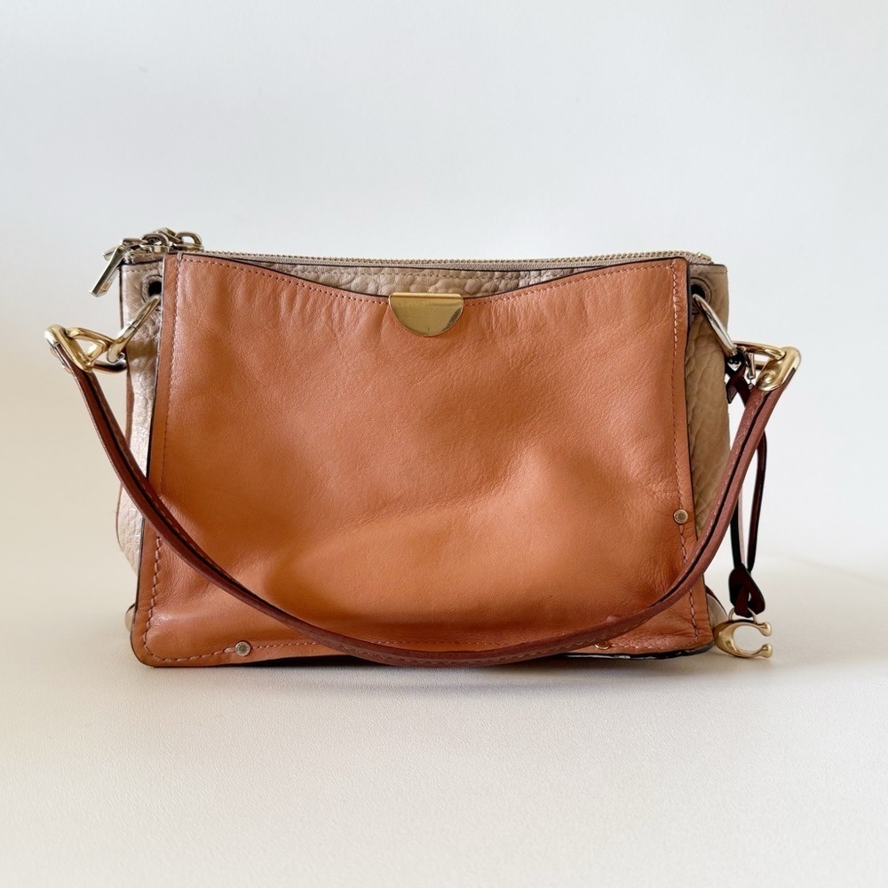 Coach Dreamer Bag Leather Shoulder Suede Casual Chic Colorblock Elegant Tan